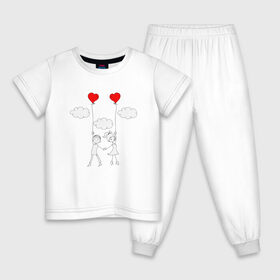 Детская пижама хлопок с принтом Полет любви в Новосибирске, 100% хлопок |  брюки и футболка прямого кроя, без карманов, на брюках мягкая резинка на поясе и по низу штанин
 | люблю | парные | сердце | шары воздушные