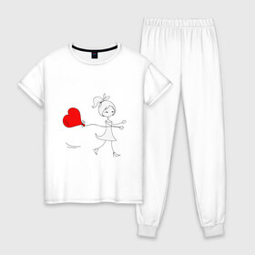 Женская пижама хлопок с принтом Бегу к тебе в Новосибирске, 100% хлопок | брюки и футболка прямого кроя, без карманов, на брюках мягкая резинка на поясе и по низу штанин | люблю | парные | сердце | шары воздушные