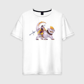 Женская футболка хлопок Oversize с принтом Всадник в Новосибирске, 100% хлопок | свободный крой, круглый ворот, спущенный рукав, длина до линии бедер
 | всадник | динозаврик | динопёс | копье | наездник