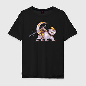 Мужская футболка хлопок Oversize с принтом Всадник в Новосибирске, 100% хлопок | свободный крой, круглый ворот, “спинка” длиннее передней части | всадник | динозаврик | динопёс | копье | наездник