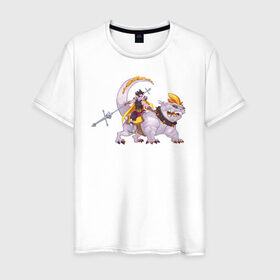 Мужская футболка хлопок с принтом Всадник в Новосибирске, 100% хлопок | прямой крой, круглый вырез горловины, длина до линии бедер, слегка спущенное плечо. | всадник | динозаврик | динопёс | копье | наездник