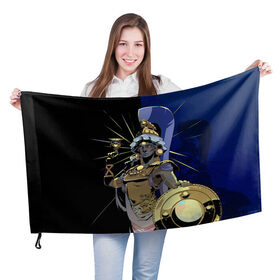 Флаг 3D с принтом Hades Афина в Новосибирске, 100% полиэстер | плотность ткани — 95 г/м2, размер — 67 х 109 см. Принт наносится с одной стороны | hades | афина | игра | компьютерная | подарок | половина | синий | хейдс | хэйдс | черный