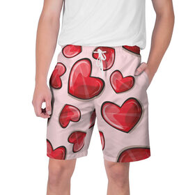 Мужские шорты 3D с принтом Узор Сердечки для влюбленных в Новосибирске,  полиэстер 100% | прямой крой, два кармана без застежек по бокам. Мягкая трикотажная резинка на поясе, внутри которой широкие завязки. Длина чуть выше колен | 14 февраля | влюбленным | день святого валентина | красные | любовь | парные | подарок | сердечки | узор
