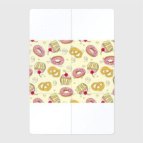 Магнитный плакат 2Х3 с принтом Узор Сладости в Новосибирске, Полимерный материал с магнитным слоем | 6 деталей размером 9*9 см | детский | диета | желтый | капкейк | крендель | нарисованный | паттерн | пирожок | пончик | розовый | сладости | узор