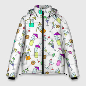 Мужская зимняя куртка 3D с принтом Коктейльная вечеринка в Новосибирске, верх — 100% полиэстер; подкладка — 100% полиэстер; утеплитель — 100% полиэстер | длина ниже бедра, свободный силуэт Оверсайз. Есть воротник-стойка, отстегивающийся капюшон и ветрозащитная планка. 

Боковые карманы с листочкой на кнопках и внутренний карман на молнии. | Тематика изображения на принте: бокал | вечеринка | для бармена | коктейль | летний | мартини | напитки | пати | паттерн | пляжный | узор