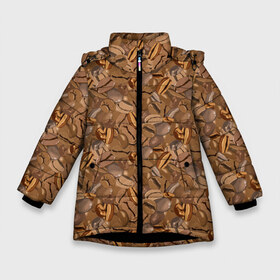Зимняя куртка для девочек 3D с принтом Кофейные Зёрна в Новосибирске, ткань верха — 100% полиэстер; подклад — 100% полиэстер, утеплитель — 100% полиэстер. | длина ниже бедра, удлиненная спинка, воротник стойка и отстегивающийся капюшон. Есть боковые карманы с листочкой на кнопках, утяжки по низу изделия и внутренний карман на молнии. 

Предусмотрены светоотражающий принт на спинке, радужный светоотражающий элемент на пуллере молнии и на резинке для утяжки. | americano | coffee | espresso | latte | nescafe | американо | бариста | бармен | капучино | кофе | кофевар | кофейные зерна | кофейня | кружка кофе | латте | макиато | моккачино | мокко | нескафе | чай | чашка кофе | шоколад