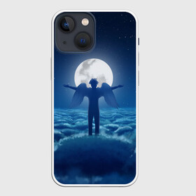 Чехол для iPhone 13 mini с принтом Ангел в Новосибирске,  |  | tegunvteg | ангел | бог | звезды | космос | луна | небеса | ночное небо | облака | полнолуние | человек с крыльями
