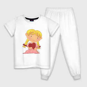 Детская пижама хлопок с принтом Я люблю тебя в Новосибирске, 100% хлопок |  брюки и футболка прямого кроя, без карманов, на брюках мягкая резинка на поясе и по низу штанин
 | влюбленность | девочка | парные | сердце
