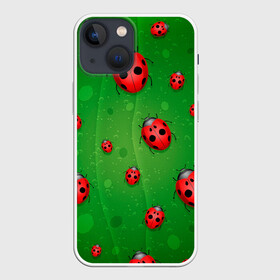 Чехол для iPhone 13 mini с принтом БОЖЬИ КОРОВКИ в Новосибирске,  |  | tegunvteg | божьи | букашки | деревья | зеленый | коровки | лес | листья | насекомые | природа | пятна | тараканы