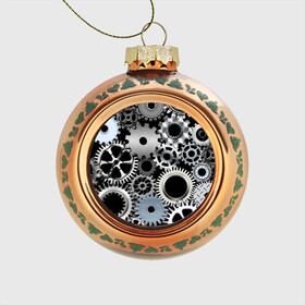 Стеклянный ёлочный шар с принтом ЧАСОВОЙ МЕХАНИЗМ в Новосибирске, Стекло | Диаметр: 80 мм | clock | iron | stimpank | time | watch | времяя | железо | зубцы | колеса | механизм | сталь | стимпанк | часы | шестеренки