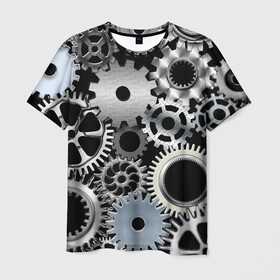 Мужская футболка 3D с принтом ЧАСОВОЙ МЕХАНИЗМ в Новосибирске, 100% полиэфир | прямой крой, круглый вырез горловины, длина до линии бедер | clock | iron | stimpank | time | watch | времяя | железо | зубцы | колеса | механизм | сталь | стимпанк | часы | шестеренки