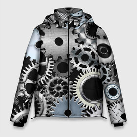 Мужская зимняя куртка 3D с принтом ЧАСОВОЙ МЕХАНИЗМ в Новосибирске, верх — 100% полиэстер; подкладка — 100% полиэстер; утеплитель — 100% полиэстер | длина ниже бедра, свободный силуэт Оверсайз. Есть воротник-стойка, отстегивающийся капюшон и ветрозащитная планка. 

Боковые карманы с листочкой на кнопках и внутренний карман на молнии. | Тематика изображения на принте: clock | iron | stimpank | time | watch | времяя | железо | зубцы | колеса | механизм | сталь | стимпанк | часы | шестеренки