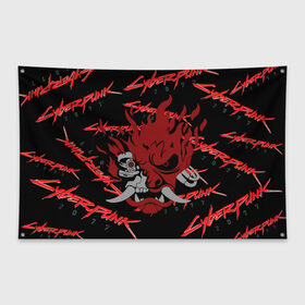 Флаг-баннер с принтом Cyberpunk2077 red samurai в Новосибирске, 100% полиэстер | размер 67 х 109 см, плотность ткани — 95 г/м2; по краям флага есть четыре люверса для крепления | 2077 | cyber punk 2077 | cyberpunk | cyberpunk2077art | red | samurai | киберпанк | красный 2077
