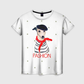 Женская футболка 3D с принтом Модная собака в Новосибирске, 100% полиэфир ( синтетическое хлопкоподобное полотно) | прямой крой, круглый вырез горловины, длина до линии бедер | fashion | весна | красный | мода | модная собака | надпись | собака