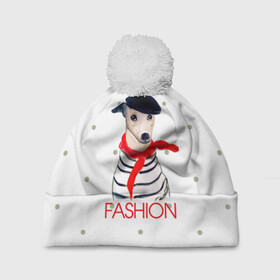 Шапка 3D c помпоном с принтом Модная собака в Новосибирске, 100% полиэстер | универсальный размер, печать по всей поверхности изделия | fashion | весна | красный | мода | модная собака | надпись | собака