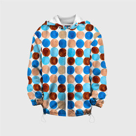 Детская куртка 3D с принтом Dots pattern в Новосибирске, 100% полиэстер | застежка — молния, подол и капюшон оформлены резинкой с фиксаторами, по бокам — два кармана без застежек, один потайной карман на груди, плотность верхнего слоя — 90 г/м2; плотность флисового подклада — 260 г/м2 | Тематика изображения на принте: беж | геометрия | паттерн | синий | текстура | узор