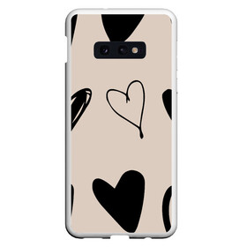 Чехол для Samsung S10E с принтом Сердечный паттерн в Новосибирске, Силикон | Область печати: задняя сторона чехла, без боковых панелей | love | беж | вместе | любовь | навсегда | семья | сердце | черный