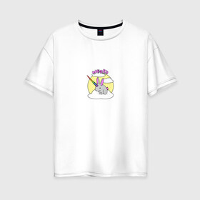 Женская футболка хлопок Oversize с принтом Weird в Новосибирске, 100% хлопок | свободный крой, круглый ворот, спущенный рукав, длина до линии бедер
 | единорог | животные | зайчик | кролик | милый | радуга | радужный | странный