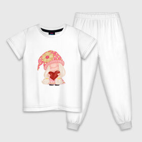 Детская пижама хлопок с принтом ДЕРЖИ СЕРДЕЧКО в Новосибирске, 100% хлопок |  брюки и футболка прямого кроя, без карманов, на брюках мягкая резинка на поясе и по низу штанин
 | валентин | гномик | сердечко