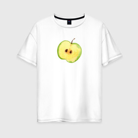 Женская футболка хлопок Oversize с принтом Яблочко в Новосибирске, 100% хлопок | свободный крой, круглый ворот, спущенный рукав, длина до линии бедер
 | зеленое | фрукты | яблоко