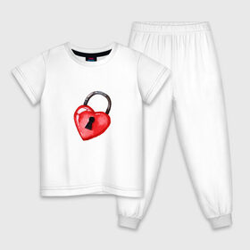 Детская пижама хлопок с принтом Замочек в Новосибирске, 100% хлопок |  брюки и футболка прямого кроя, без карманов, на брюках мягкая резинка на поясе и по низу штанин
 | замок | любовь | сердечко