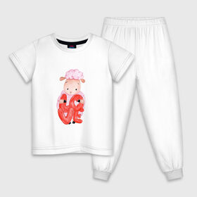 Детская пижама хлопок с принтом Барашка в Новосибирске, 100% хлопок |  брюки и футболка прямого кроя, без карманов, на брюках мягкая резинка на поясе и по низу штанин
 | баран | любовь | сердечко