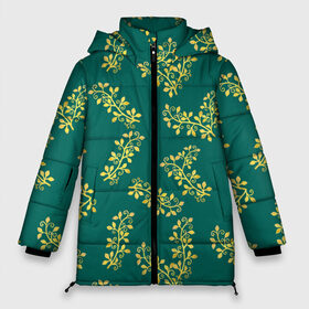 Женская зимняя куртка 3D с принтом Золотые веточки на бирюзовом в Новосибирске, верх — 100% полиэстер; подкладка — 100% полиэстер; утеплитель — 100% полиэстер | длина ниже бедра, силуэт Оверсайз. Есть воротник-стойка, отстегивающийся капюшон и ветрозащитная планка. 

Боковые карманы с листочкой на кнопках и внутренний карман на молнии | 8 марта | summer | абстракция | бирюзовый | весна | веточки | золотой | лето | любовь | праздник | принт | природа | растения