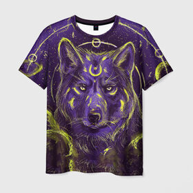 Мужская футболка 3D с принтом Волшебный Волк в Новосибирске, 100% полиэфир | прямой крой, круглый вырез горловины, длина до линии бедер | Тематика изображения на принте: animals | wolf | волк | волки | животные | звери | зверь | магия | одиночество | одиночка | пёс | собака