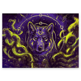 Поздравительная открытка с принтом Волшебный Волк в Новосибирске, 100% бумага | плотность бумаги 280 г/м2, матовая, на обратной стороне линовка и место для марки
 | Тематика изображения на принте: animals | wolf | волк | волки | животные | звери | зверь | магия | одиночество | одиночка | пёс | собака