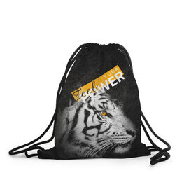 Рюкзак-мешок 3D с принтом Почувствуй свою силу в Новосибирске, 100% полиэстер | плотность ткани — 200 г/м2, размер — 35 х 45 см; лямки — толстые шнурки, застежка на шнуровке, без карманов и подкладки | feel | power | tiger | белый | животное | сила | тигр | хищник | черный