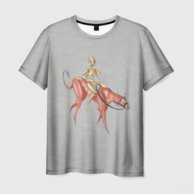 Мужская футболка 3D с принтом Rider в Новосибирске, 100% полиэфир | прямой крой, круглый вырез горловины, длина до линии бедер | fantasy | алмаз | всадник | золото | кошка | лев | львица | наездник | пантера | пума | рыцарь | средневековье | фантастика | фантастическое существо | фэнтези