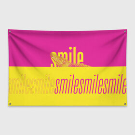 Флаг-баннер с принтом Улыбнись (крокодил) в Новосибирске, 100% полиэстер | размер 67 х 109 см, плотность ткани — 95 г/м2; по краям флага есть четыре люверса для крепления | smile | гена | желтый | крокодил | позитив | розовый | улыбка | улыбнись
