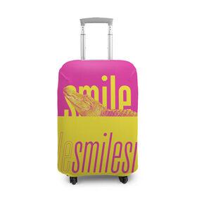 Чехол для чемодана 3D с принтом Улыбнись (крокодил) в Новосибирске, 86% полиэфир, 14% спандекс | двустороннее нанесение принта, прорези для ручек и колес | smile | гена | желтый | крокодил | позитив | розовый | улыбка | улыбнись