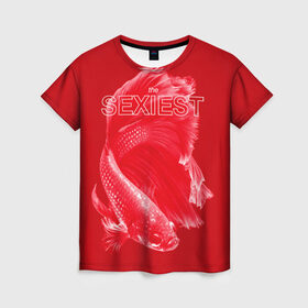 Женская футболка 3D с принтом Самый сексуальный в Новосибирске, 100% полиэфир ( синтетическое хлопкоподобное полотно) | прямой крой, круглый вырез горловины, длина до линии бедер | red | альфа | альфа самец | красный | рыба | рыбка