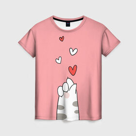 Женская футболка 3D с принтом Cat love в Новосибирске, 100% полиэфир ( синтетическое хлопкоподобное полотно) | прямой крой, круглый вырез горловины, длина до линии бедер | 14 февряля | amor | kiss | love | love you | my love | valentine | валентин | люблю | любовь | отношения | пара | поцелуй | я люблю