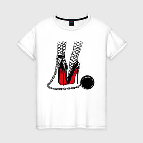 Женская футболка хлопок с принтом туфли на высоком каблуке в Новосибирске, 100% хлопок | прямой крой, круглый вырез горловины, длина до линии бедер, слегка спущенное плечо | любовь | туфли