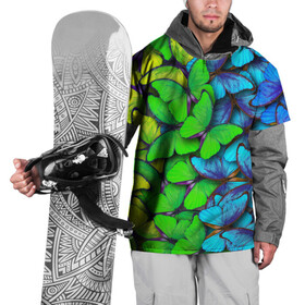 Накидка на куртку 3D с принтом Радужные бабочки в Новосибирске, 100% полиэстер |  | абстракция | бабочки | градиент | неон | природа | радуга | узор | фон | яркий узор