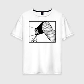 Женская футболка хлопок Oversize с принтом девушка в чулках в Новосибирске, 100% хлопок | свободный крой, круглый ворот, спущенный рукав, длина до линии бедер
 | девушка в чулках | любовь