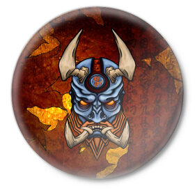 Значок с принтом японский демон они в Новосибирске,  металл | круглая форма, металлическая застежка в виде булавки | Тематика изображения на принте: japan | демон | маска | они | традиционная | япония