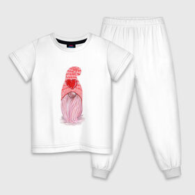 Детская пижама хлопок с принтом Гномик в Новосибирске, 100% хлопок |  брюки и футболка прямого кроя, без карманов, на брюках мягкая резинка на поясе и по низу штанин
 | гномье | сердечки