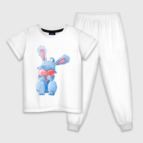 Детская пижама хлопок с принтом Зайка в Новосибирске, 100% хлопок |  брюки и футболка прямого кроя, без карманов, на брюках мягкая резинка на поясе и по низу штанин
 | заяц | парные | синий