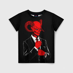 Детская футболка 3D с принтом Дьявол в Новосибирске, 100% гипоаллергенный полиэфир | прямой крой, круглый вырез горловины, длина до линии бедер, чуть спущенное плечо, ткань немного тянется | dark | дьявол | пафос | рога | череп | черт
