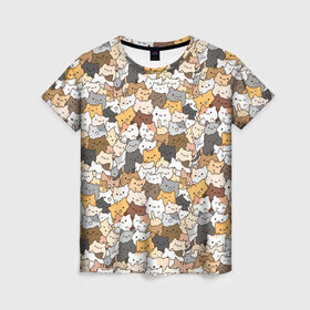 Женская футболка 3D с принтом Котики муркотики в Новосибирске, 100% полиэфир ( синтетическое хлопкоподобное полотно) | прямой крой, круглый вырез горловины, длина до линии бедер | cat | kitty | кот | котенок | котики | котэ | кошка | полосатый