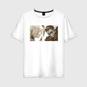 Женская футболка хлопок Oversize с принтом Берсерк в Новосибирске, 100% хлопок | свободный крой, круглый ворот, спущенный рукав, длина до линии бедер
 | berserkr | аниме | берсерк | битва | бойцы | единорог | звери