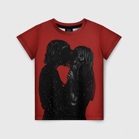 Детская футболка 3D с принтом Kiss в Новосибирске, 100% гипоаллергенный полиэфир | прямой крой, круглый вырез горловины, длина до линии бедер, чуть спущенное плечо, ткань немного тянется | 14 февряля | amor | kiss | love | love you | my love | valentine | валентин | люблю | любовь | отношения | пара | поцелуй | я люблю