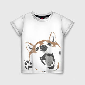 Детская футболка 3D с принтом Shiba Inu в Новосибирске, 100% гипоаллергенный полиэфир | прямой крой, круглый вырез горловины, длина до линии бедер, чуть спущенное плечо, ткань немного тянется | shiba inu | сиба ину | собака