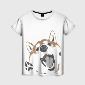 Женская футболка 3D с принтом Shiba Inu в Новосибирске, 100% полиэфир ( синтетическое хлопкоподобное полотно) | прямой крой, круглый вырез горловины, длина до линии бедер | shiba inu | сиба ину | собака