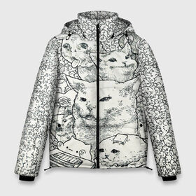 Мужская зимняя куртка 3D с принтом Коты мемы кошки в Новосибирске, верх — 100% полиэстер; подкладка — 100% полиэстер; утеплитель — 100% полиэстер | длина ниже бедра, свободный силуэт Оверсайз. Есть воротник-стойка, отстегивающийся капюшон и ветрозащитная планка. 

Боковые карманы с листочкой на кнопках и внутренний карман на молнии. | киса | киска | коты | кошечки | кошка | кошки | мем | мем кот и девушки | мем с котом | мем с кошкой | мемы