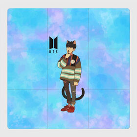 Магнитный плакат 3Х3 с принтом BTS Cat в Новосибирске, Полимерный материал с магнитным слоем | 9 деталей размером 9*9 см | Тематика изображения на принте: bts | k pop | kpop | rm | аниме | бтс | ви | джей хоуп | джонгук | кпоп | сюга | чимин | чин | япония