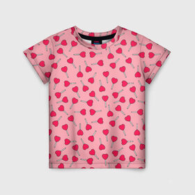 Детская футболка 3D с принтом Сердечки на палочках в Новосибирске, 100% гипоаллергенный полиэфир | прямой крой, круглый вырез горловины, длина до линии бедер, чуть спущенное плечо, ткань немного тянется | 8 марта | love | девочки | женская | леденцы | любовь | подружке | сердечки | сосачки | чупа чупс